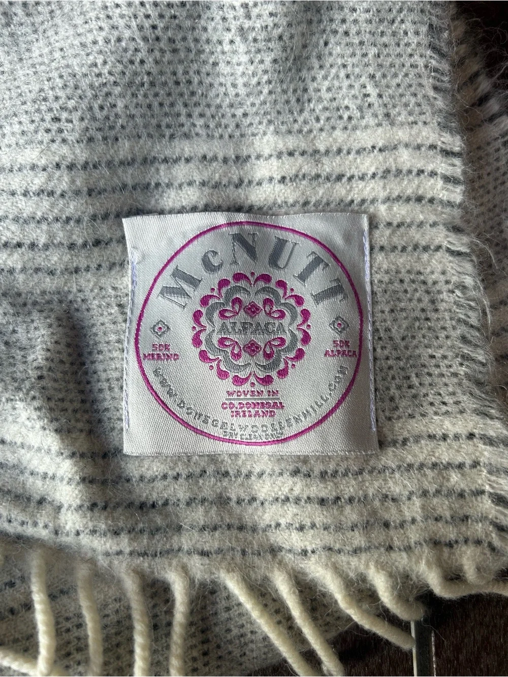 Authentic Irish Merino & Alpaca Gray and White Striped Throw Blanket